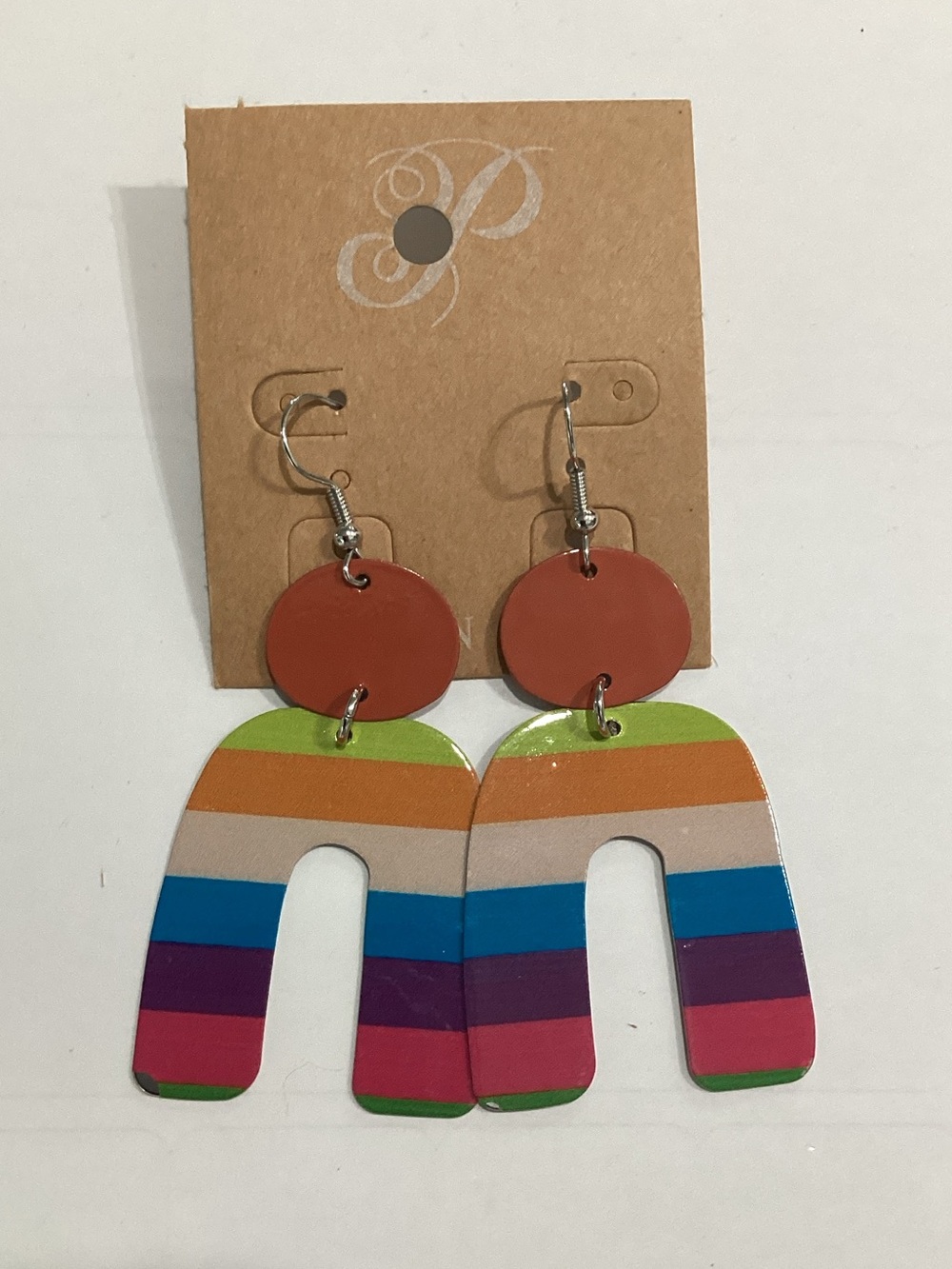 Plunder Rainbow Stripe Arch Dangle Earrings - Brown & Multi